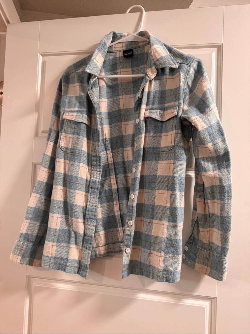 Blue and Cream Plaid Patagonia flannel